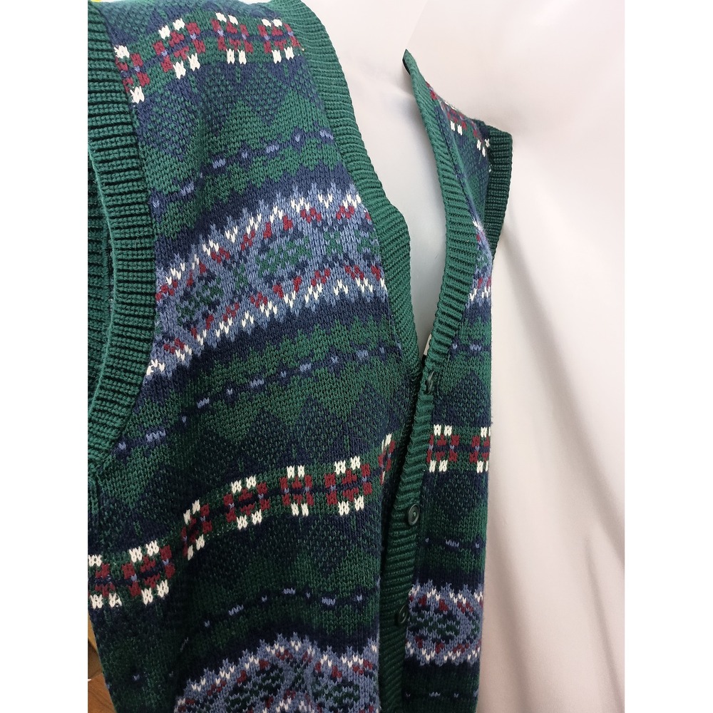 Vintage New Era L sleeveless geometric grandpacore button‎ down knit vest - Picture 6 of 8